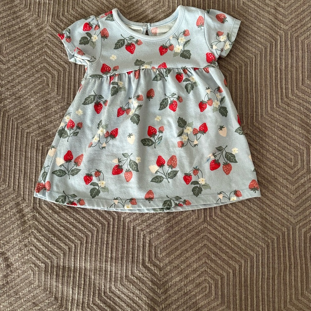 Girls' Light Blue Strawberry Print Short Sleeve Top